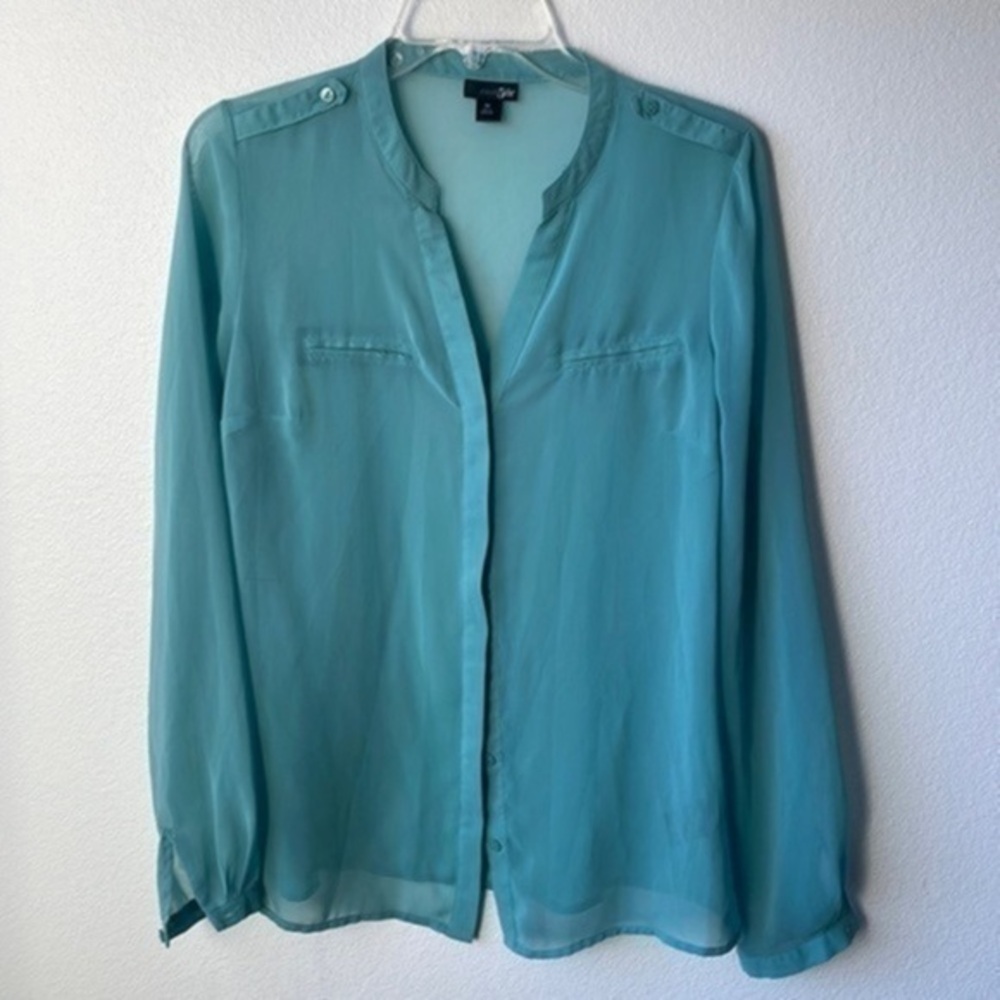 East 5th top sheer blouse light teal size Medium